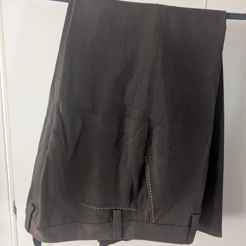 LOFT Women's Dark Brown Trousers With Pink Detailing